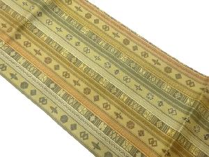 縞に幾何学模様織出し名古屋帯